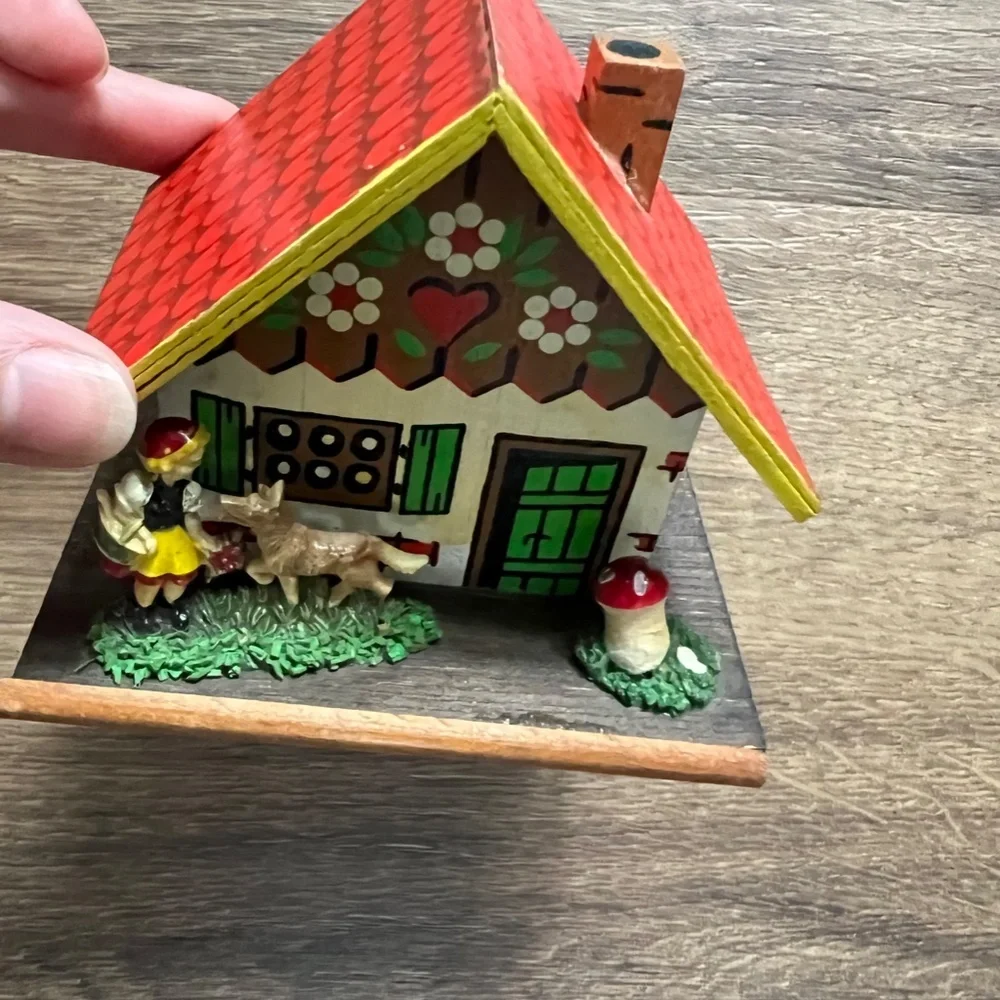 Vintage Little Red Riding Hood Wood House Bank Coin Cottage- Germany circa 1940